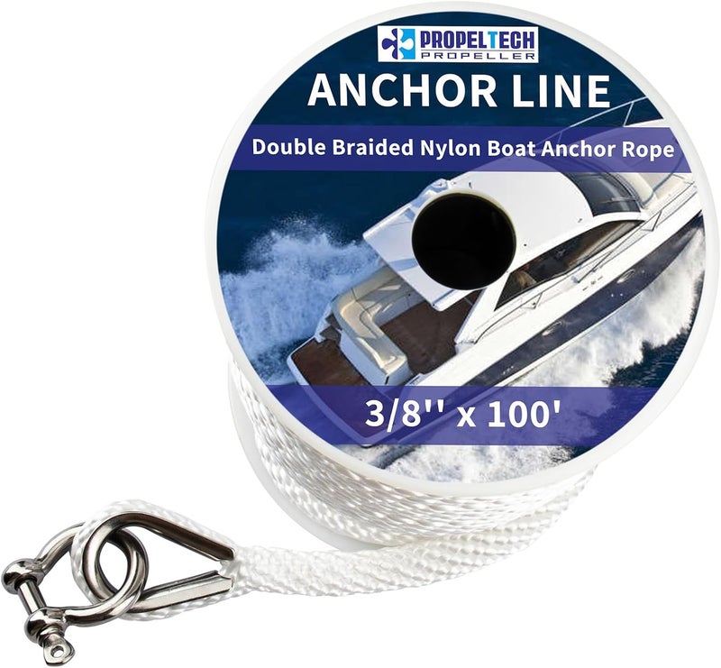 PropelTech Anchor Rope Braided Anchor Line(White, 3/8" x 100') Premium Solid Braid MFP Boat Rope with Stainless Steel Thimble & Shackle, Quality Marine Line, Boat Accessories - Image 5